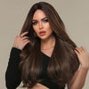 Long Wavy Brown Wig with Bangs – Heat-Resistant Synthetic Hair, Adjustable Breathable Cap