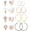 8-Pair Women's Clip-On Earrings – Non-Pierced Cubic Zirconia & Hypoallergenic Alloy Studs, Hoops, Dangles, Spring Clips for Daily Wear & Holidays