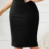 Plus Size Solid Bodycon Skirt - High Waist Knee-Length Slit Skirt for Spring & Summer