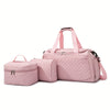 Women's Quilted Diamond 3-Piece Bag Set – Large Capacity Nylon Travel Tote, Removable-Strap Handbag & Square Makeup Bag
