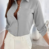 Elegant Women's Solid Button-Up Shirt - Cardigan Collar, 100% Polyester, Machine Washable for Spring/Fall