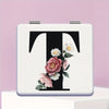 Alphabet Folding Handheld Makeup Mirror for Women & Girls - Floral & Heart Cutout Portable Vanity Mirror A-Z