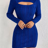 Women's Ribbed Exposed-Shoulder Sweater Dress - Crew Neck H-Silhouette, Mid-Stretch Fall/Winter