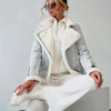 Women's Velvet PU Leather Jacket with Retro Collar – Thickened Lined Casual Coat