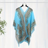 Women's Turquoise Jacquard Scarf Shawl – Large Square Lightweight Breathable Beach Cover-Up & Multiway Long Wrap Poncho