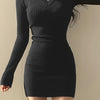 Women's Elegant V-Neck Knit Sweater Bodycon Dress - Long Sleeve Fall Winter