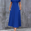 Women's V-Neck A-Line Short Sleeve Dress with Pockets, Casual Solid Color, Medium Stretch, Machine Washable, All-Season