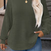 Plus Size Waffle Knit Black Sweatshirt - Lightweight Long Sleeve Round Neck Pullover for Women, Fall/Winter
