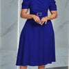 Women's V-Neck Ruched Midi Dress with Belted Waist, Short Sleeve Flowy Skirt for Spring/Summer