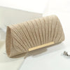 Pleated Evening Clutch with Gold Embellishment and Chain Strap, Party and Wedding Bag