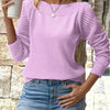 Women's Middle Eastern Style Long Sleeve Knit Pullover – Off-Shoulder Hollow-Sleeve Regular Fit for Spring & Autumn
