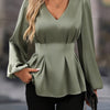 Women's Elegant V-Neck Long Sleeve Blouse – All-Season Office & Formal Shirt
