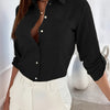Elegant Women's Solid Button-Up Shirt - Cardigan Collar, 100% Polyester, Machine Washable for Spring/Fall