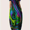 Plus Size Geometric Print Maxi Dress - Stretchy Polyester Knit, Short Sleeve, Round Neck, Pockets