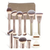 13-Piece Professional Makeup Brush Set — 10 Aluminum Brushes, Velvet Zipper Pouch & Triangle Powder Puff, Telescopic Travel Brushes