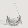 Silvery Baguette Shoulder Bag for Women – Minimalist Split Leather Adjustable Strap Handbag