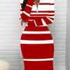 Black and White Striped Stretch Bodycon Dress - Machine Washable, High Elasticity Crew Neck for Work and Casual