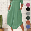 Plus Size Solid Crew Neck Tunic Dress - Casual Short Sleeve Summer Dress for Women