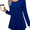 Women's Long Sleeve Peplum Top - Relaxed Fit Crew Neck Casual Blouse for Spring, Summer & Fall