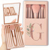 5-Piece Soft Fluffy Makeup Brush Set with Mirror – Rose Gold Letter Pattern, Travel Foundation & Eyeshadow Brushes