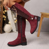 Women's Knee-High Winter Boots Crocodile-Embossed Block Heel Zipper with Metal Buckle