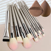 10-Piece Champagne Makeup Brush Set - Oval Foundation & Face Brushes