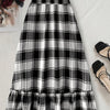 Plus Size Flared Plaid Skirt – Black & White Gingham Ruffle, Woven Polyester