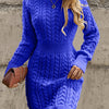 Women's Purple X-Line Sweater Dress – Crew Neck Textured Knit, Non-Transparent Acrylic for Office & Casual