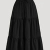 Plus Size Ruched Tiered Midi Skirt – Casual Elastic Waist Flared Skirt for Spring Summer