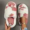 Faux Fur Open-Toe Platform House Slippers Single-Band Fuzzy Indoor Slides