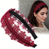 Wide Lace Floral Headband for Women – Vintage Non-Slip Hairband with Teeth, Solid Color