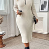 Plus Size Solid Long Sleeve V-Neck Midi Bodycon Dress
