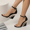 Women's Clear-Strap Platform High Heel Sandals with Ankle Buckle - Black with Gold Accents, Open Round Toe, All-Season