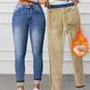 Women's Fleece-Lined High-Waist Stretch Skinny Jeans - Warm Blue Winter Casual Denim