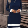 Striped Crew Neck Long Sleeve Slim Fit Knit Dress for Women - Elegant Spring & Fall