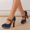 Retro Mary-Jane Round Toe Block Heel Pumps for Women - Buckle Platform High Heels