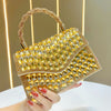 Gold Rhinestone Crossbody Evening Bag with Detachable Strap and Magnetic Closure - Wedding Party Clutch