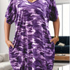 Plus Size Camouflage V-Neck Batwing A-Line Knee-Length Dress – Casual Summer Tunic, Loose Fit (Orange Brown Camo)