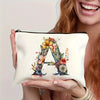 Alphabet Floral Canvas Pouch A-Z - Floral Canvas Cosmetic Bag & Clutch, Toiletry and Pen Case | Gift for Mom, Daughter, Teacher