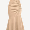 Mermaid Hem Midi Dress with Wave Wrap Train, H-Line A-Line Silhouette, Frill Detail, Brown/Beige Party & Wedding Guest Dress