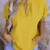 Women's V-Neck Blouse with Stand Collar – Lightweight Yellow Regular Fit Casual Top, 100% Polyester, Machine Washable