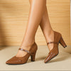 Women's Mary-Jane Block Heel Pumps — Pointed Toe, Adjustable Buckle, Breathable PU Insole & Rubber Outsole