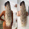 28-Inch (70 cm) Claw Ponytail Extension – Ombre Water Wave Heat-Resistant Synthetic Hair, Black to Dark Brown