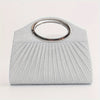 Pleated Clutch Evening Bag with Glitter Metal Ring Handle, Lightweight Polyester Shoulder & Crossbody with Magnetic Closure