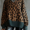 Women's Cozy Leopard Print Sweater - Soft Loose-Fit Long Sleeve Crewneck Pullover for Fall/Winter