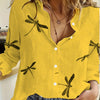 Women's Loose Fit Dragonfly Print Shirt - Lightweight Breathable Lapel Collar Blouse for Summer