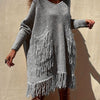 Plus Size Oversized Tassel V-Neck Knit Pullover Sweater — Elegant Handmade Fall/Winter