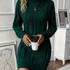 Women's Cable Knit Sweater Dress - High Neck Rib-Knit Long Sleeve Fall/Winter