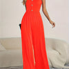 Women's Button-Detail V-Neck Cami Wide-Leg Jumpsuit – Sleeveless Casual for Spring & Summer