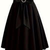 Bow Front Flared Midi Skirt with Ruffle Hem - Elegant A-Line Women's Skirt